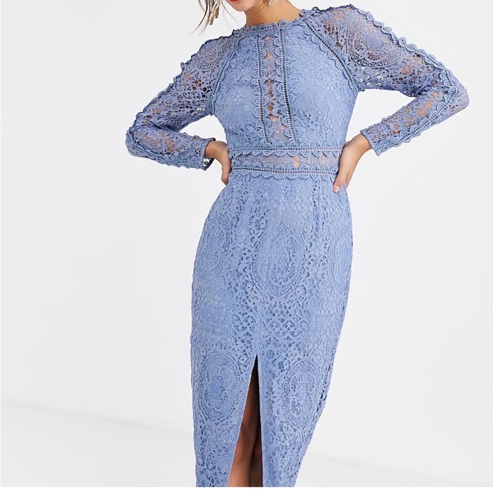 ASOS size 8 long sleeve lace powder blue pencil dress